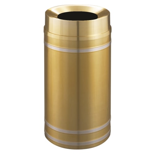 Glaro Capri 16 Gallon Funnel Top Waste Receptacle, Satin Brass with Satin Aluminum Bands